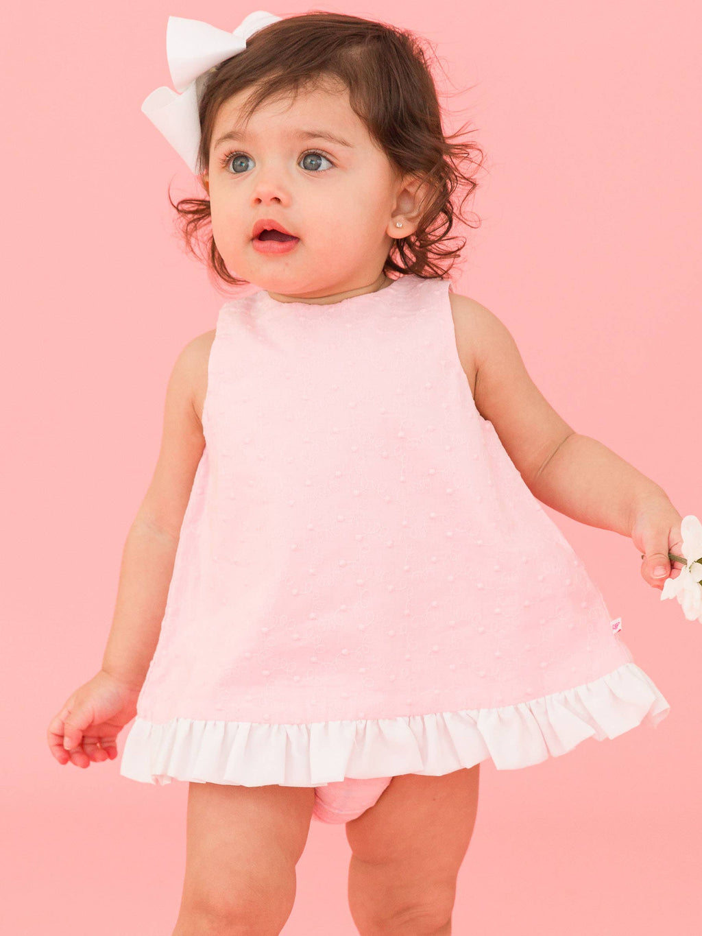Baby Girls Pink & White Swiss Dot Swing Top & Bloomer Set: Pink