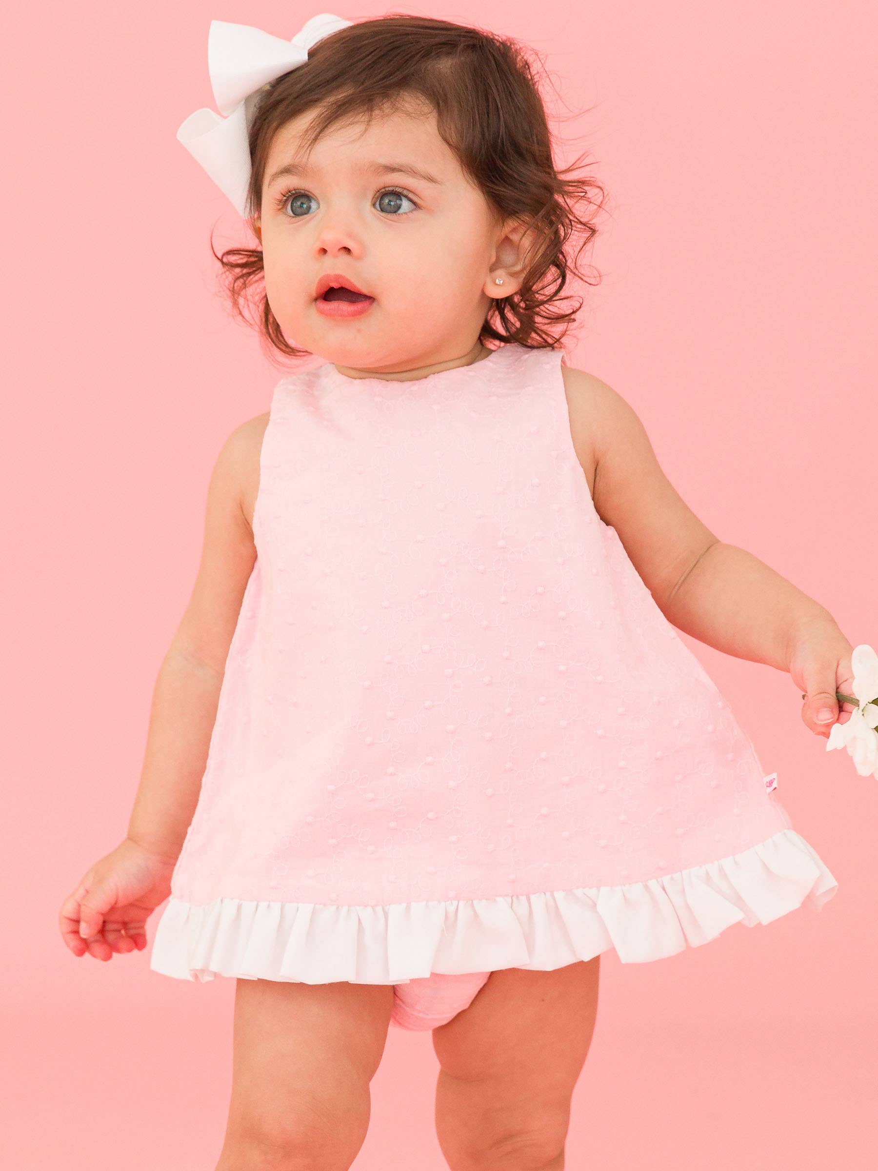 Baby Girls Pink & White Swiss Dot Swing Top & Bloomer Set: Pink
