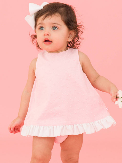 Baby Girls Pink & White Swiss Dot Swing Top & Bloomer Set: Pink