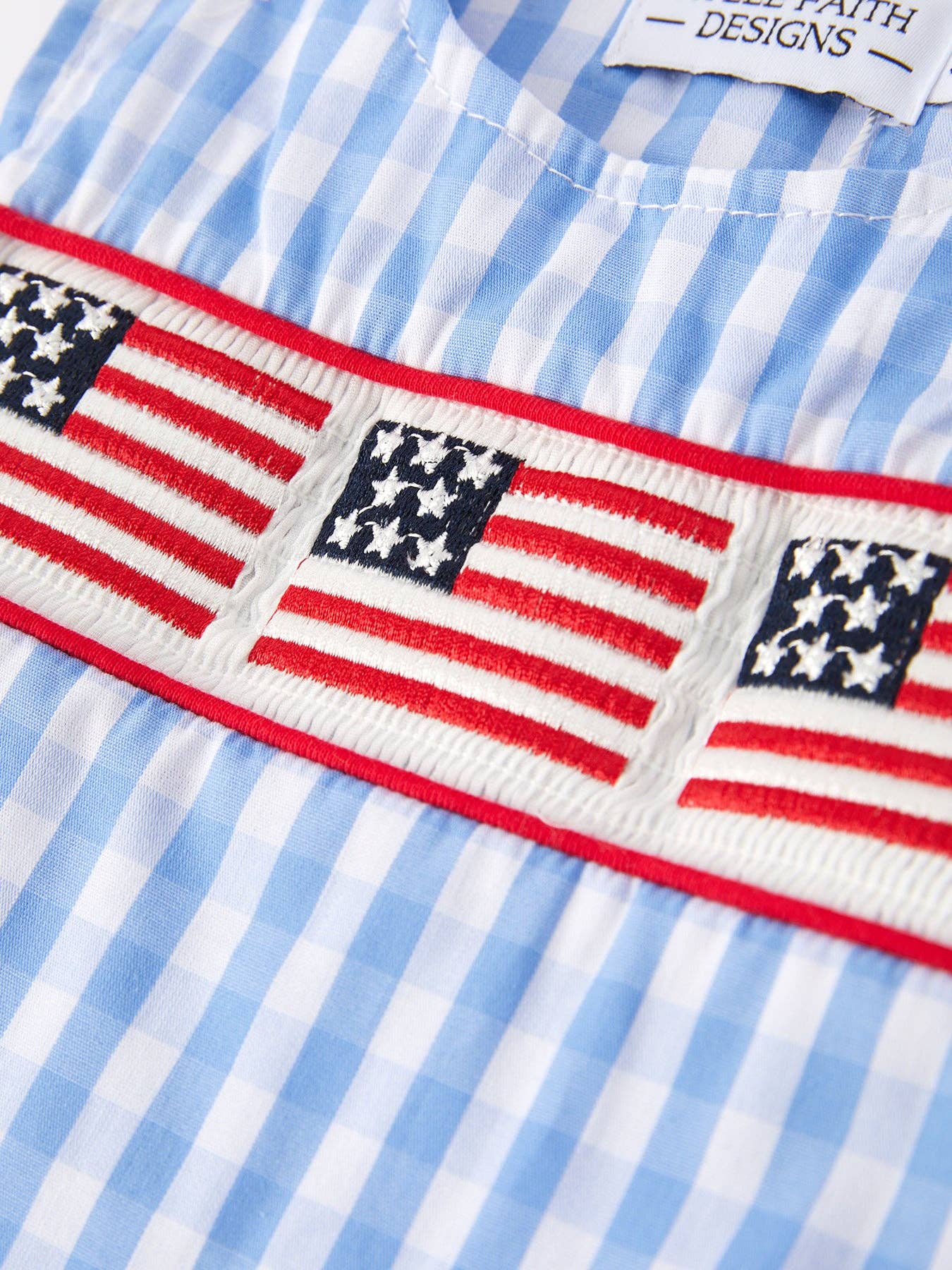4th of July Flag Embroidery Smocking Boys Romper