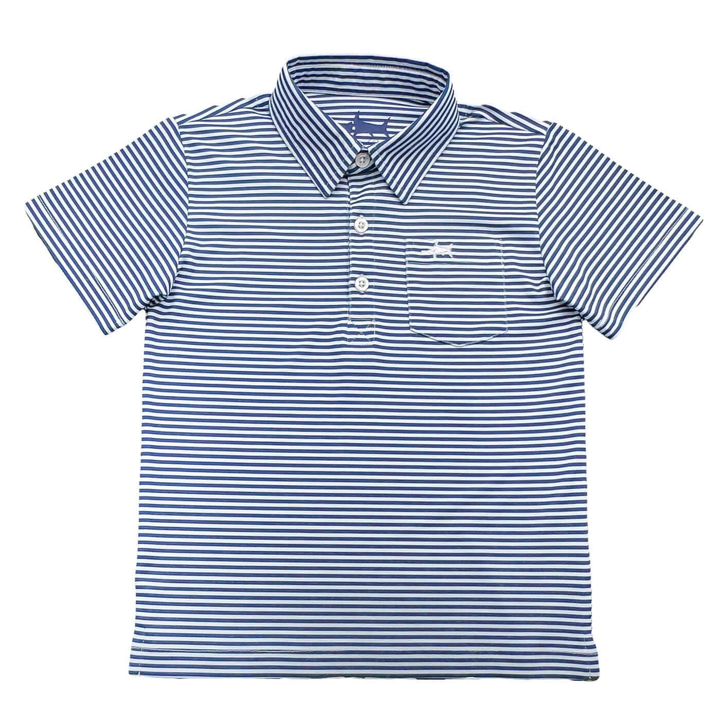 Navy Stripe  Inshore Boys Performance Polo