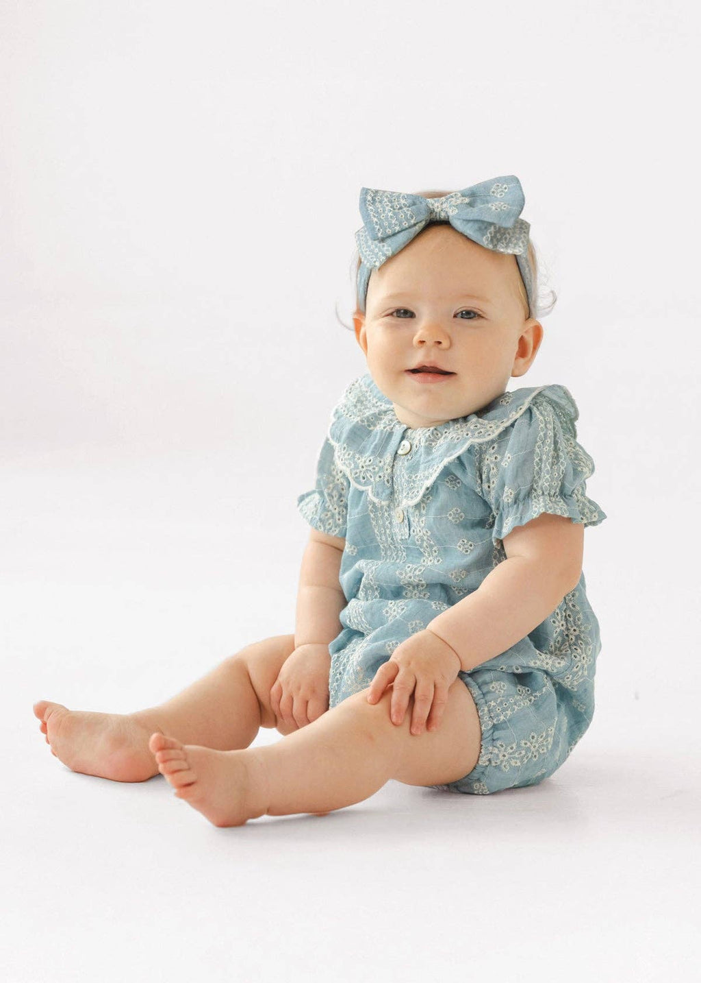 Delicate Blue Short Sleeve Romper: Blue
