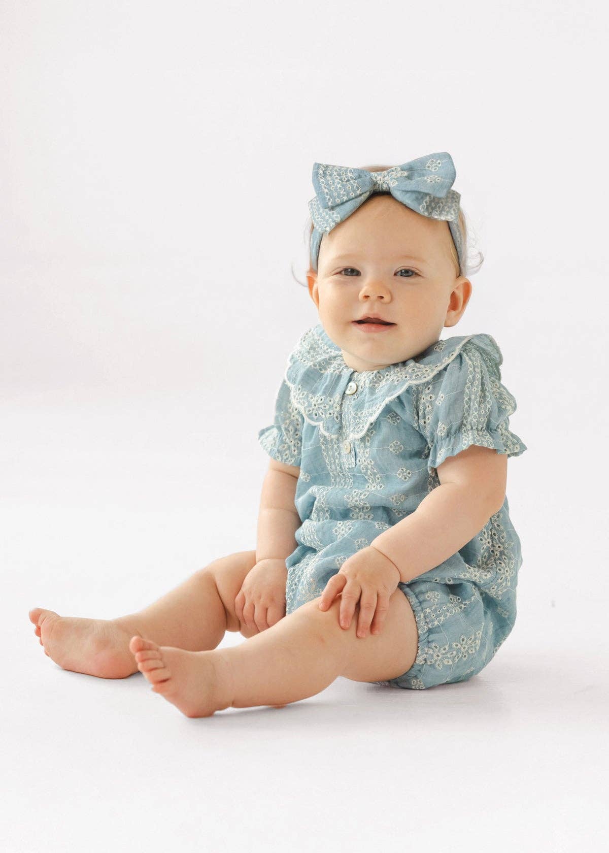 Delicate Blue Short Sleeve Romper: Blue