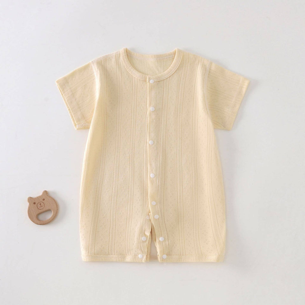 Yellow Baby Cotton Short Sleeve Button Romper