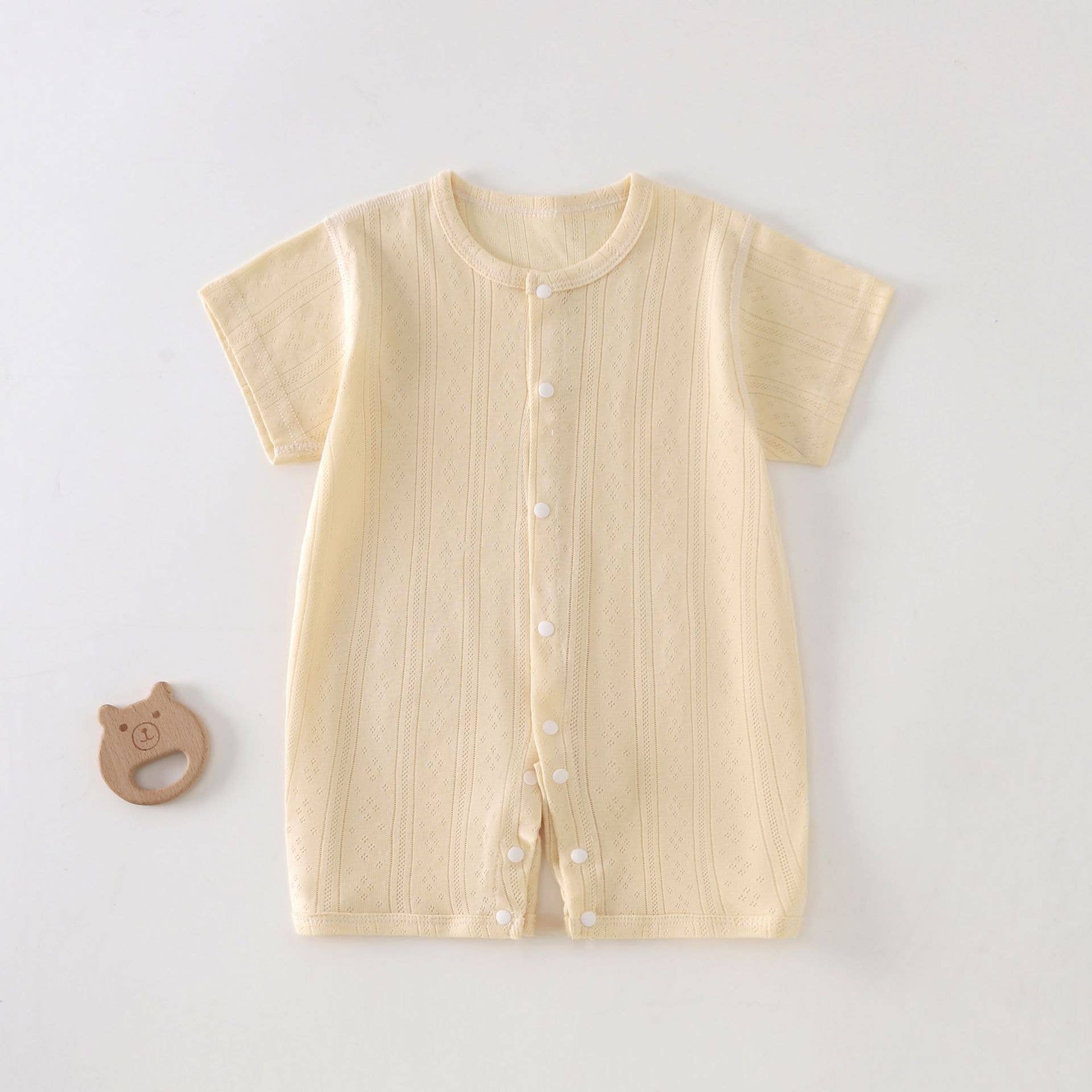 Blue Baby Cotton Short Sleeve Button Romper