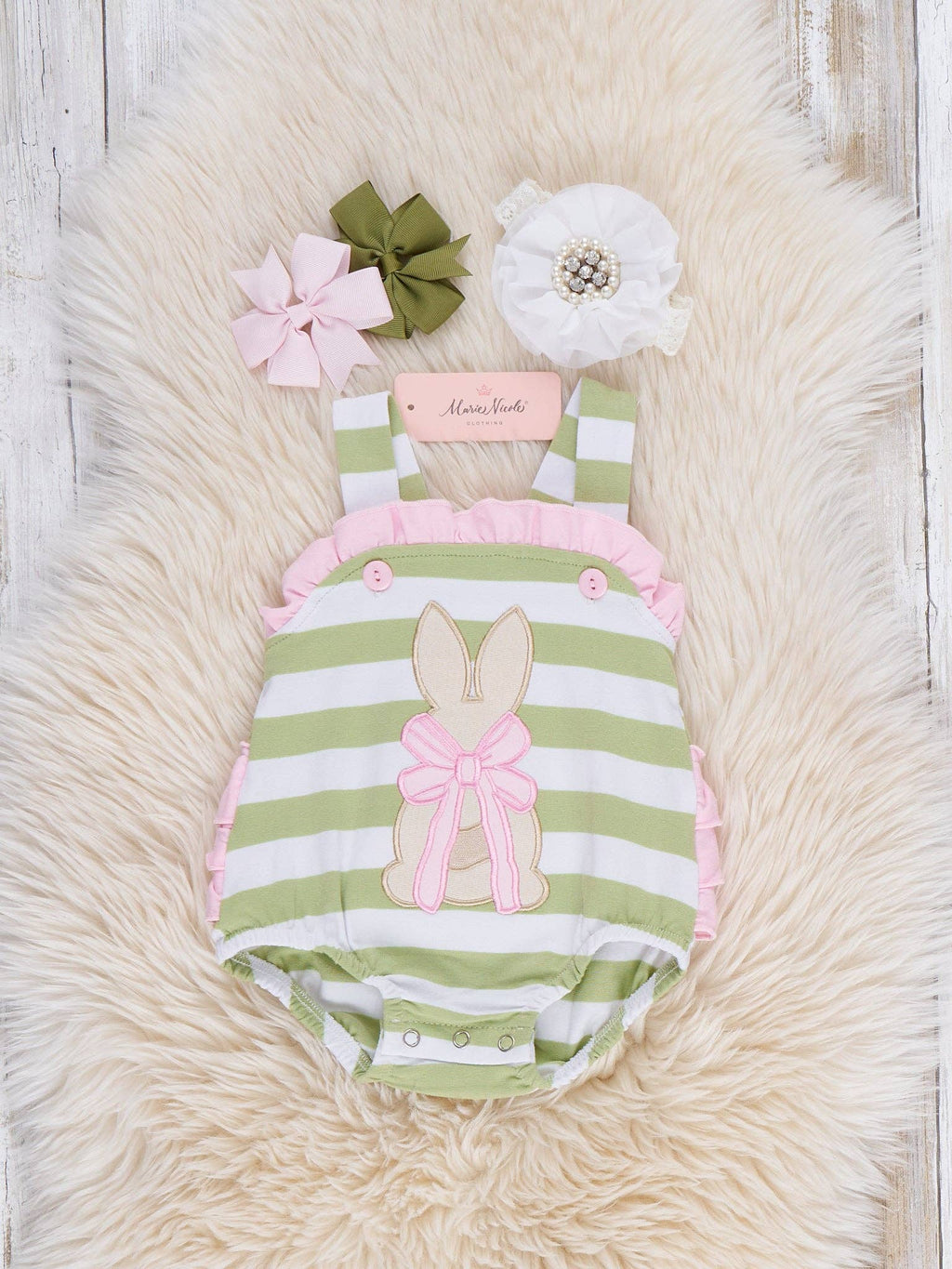 Ribbon Warren Stripe Embroidered Cotton Bubble Romper