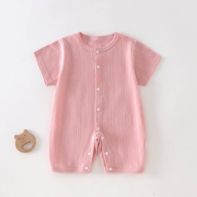 Pink Baby Cotton Short Sleeve Button Romper