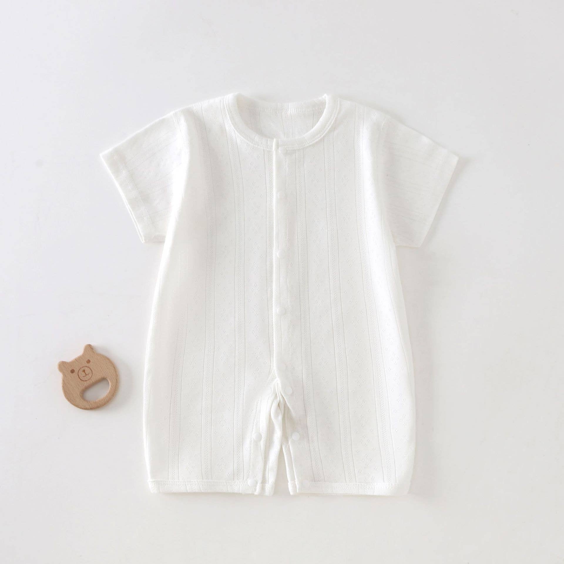 Blue Baby Cotton Short Sleeve Button Romper