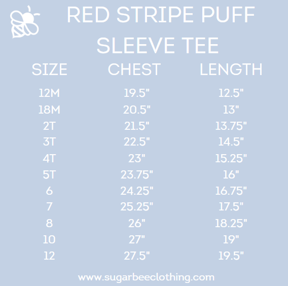 Red Stripe Girls Puff Sleeve Tee