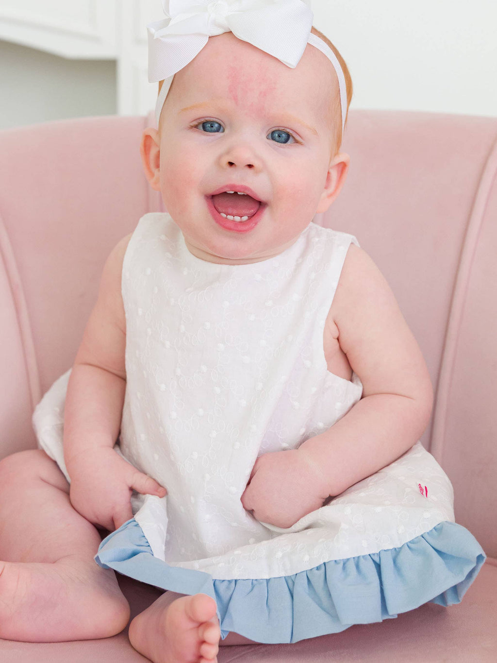 Baby Girls White & Light Blue Swiss Dot Swing Top & Bloomer Set: White