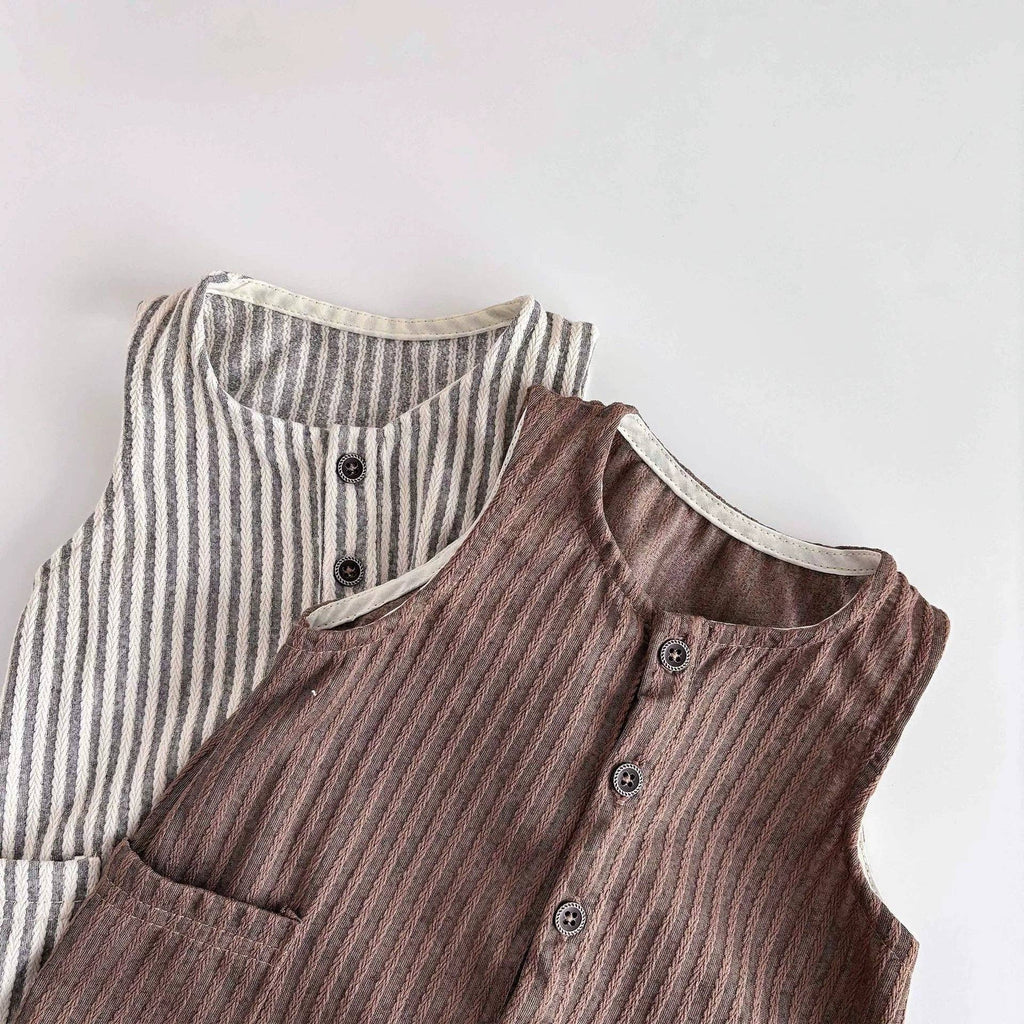 Blue Unisex Sleeveless Striped Pattern Romper