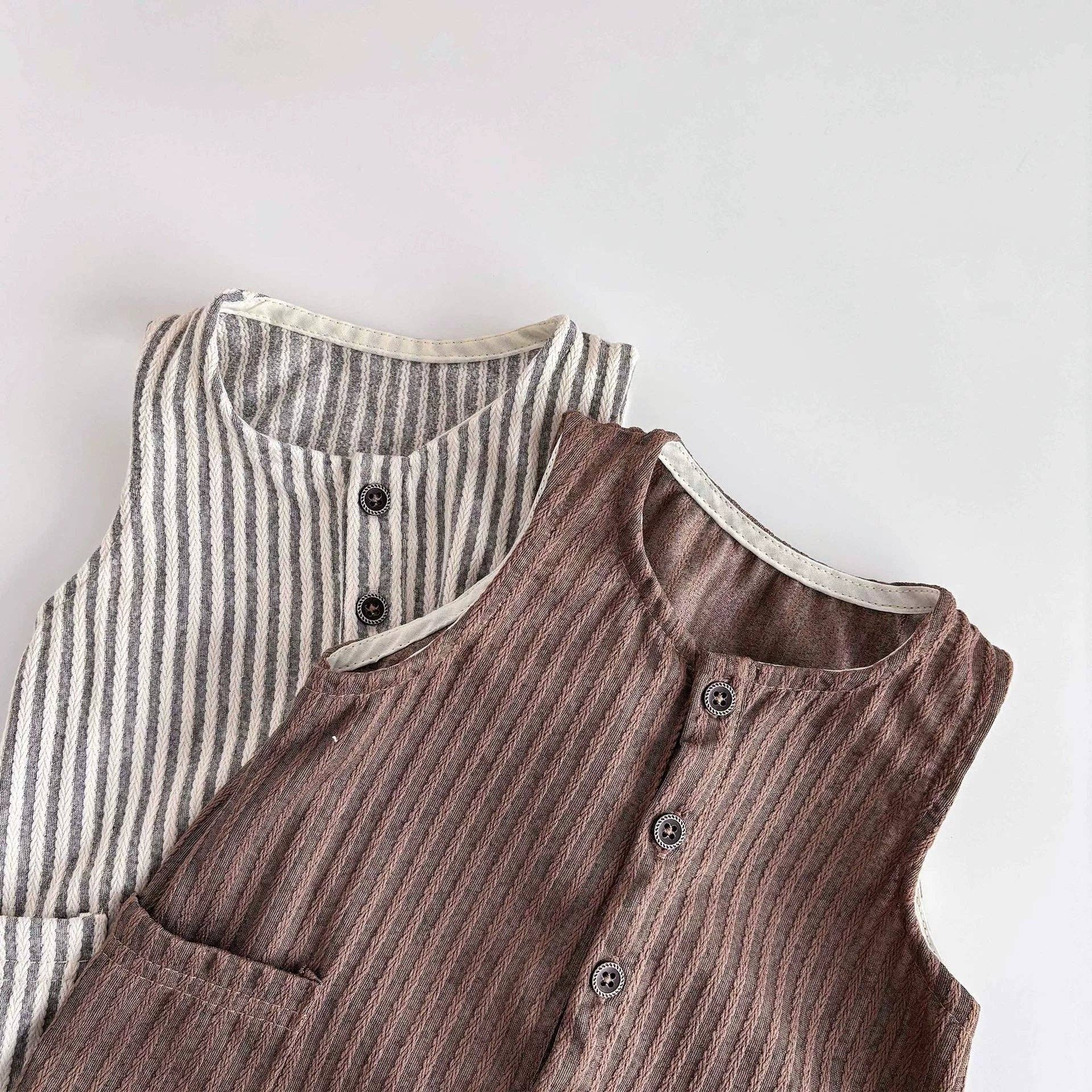 Blue Unisex Sleeveless Striped Pattern Romper