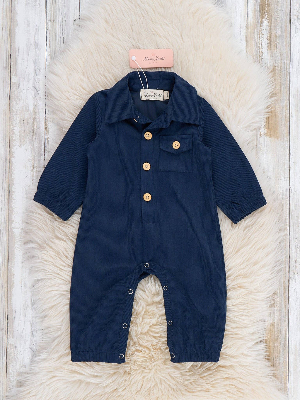 Classic Button-Up Romper- Navy