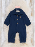 Classic Button-Up Romper- Navy