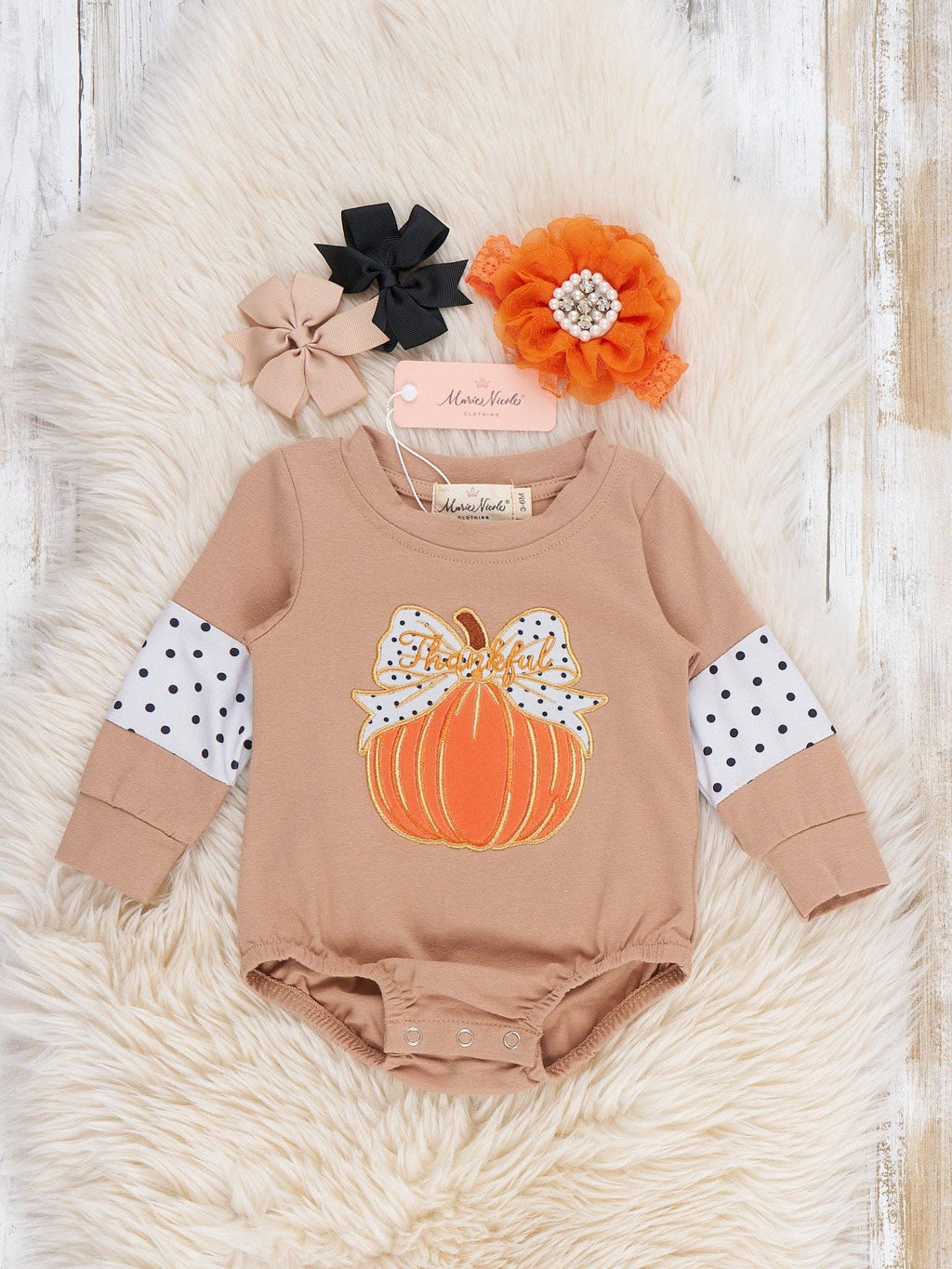 Polka Dots & Pumpkins Embroidered Romper