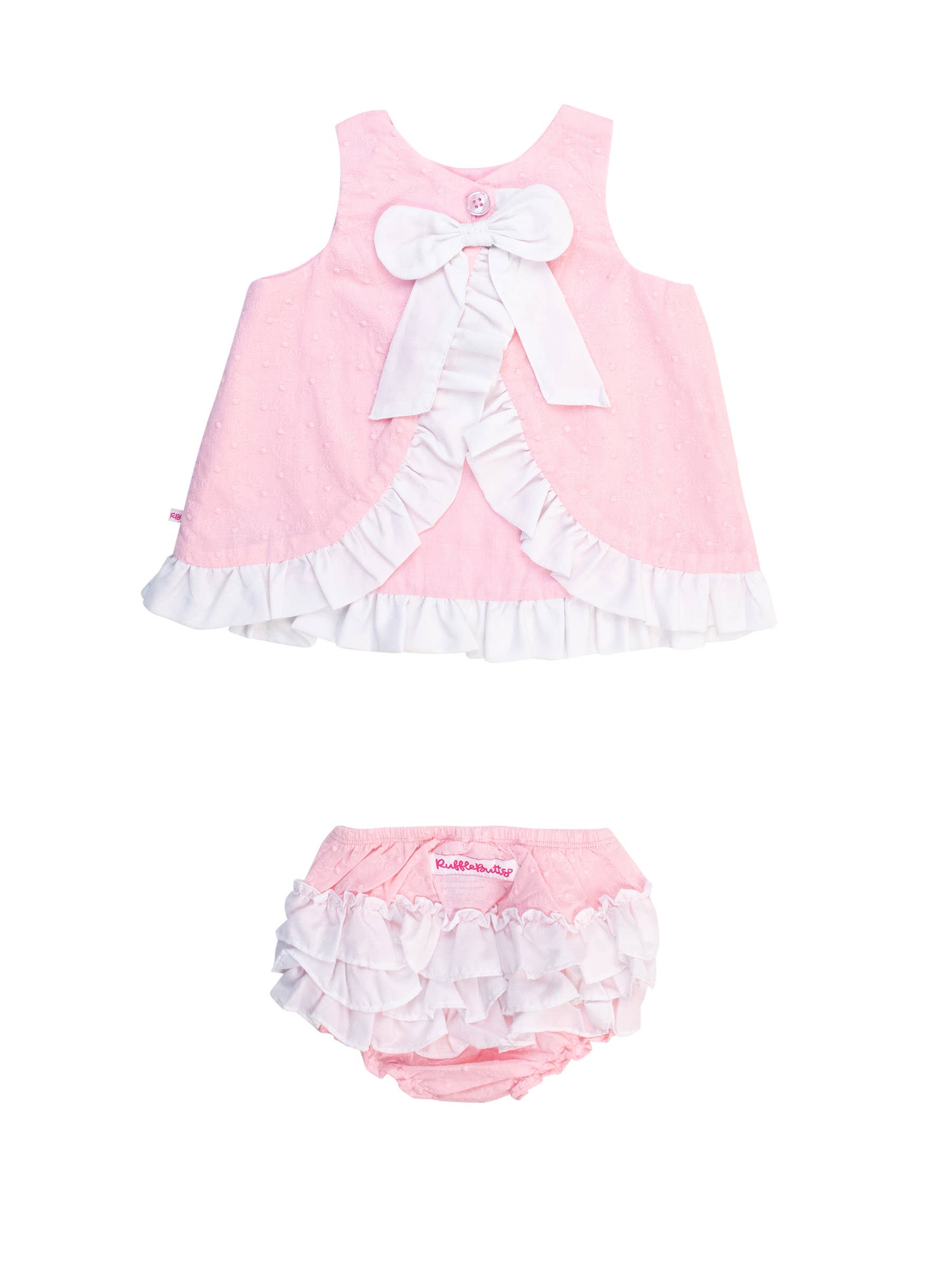 Baby Girls Pink & White Swiss Dot Swing Top & Bloomer Set: Pink