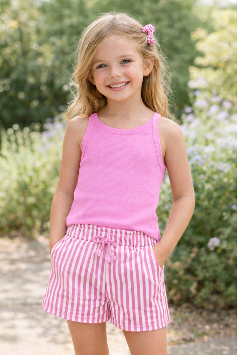 Girl's Stipe Short Set w/ Matching Scrunchie: Pink