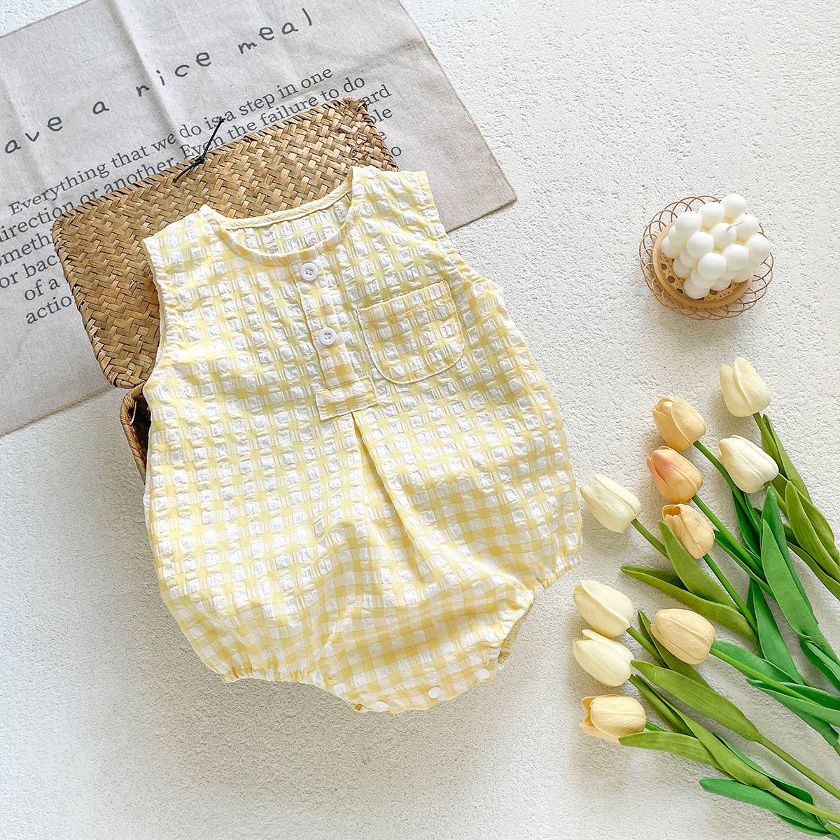 Light Blue and White Checkered Sleeveless Romper