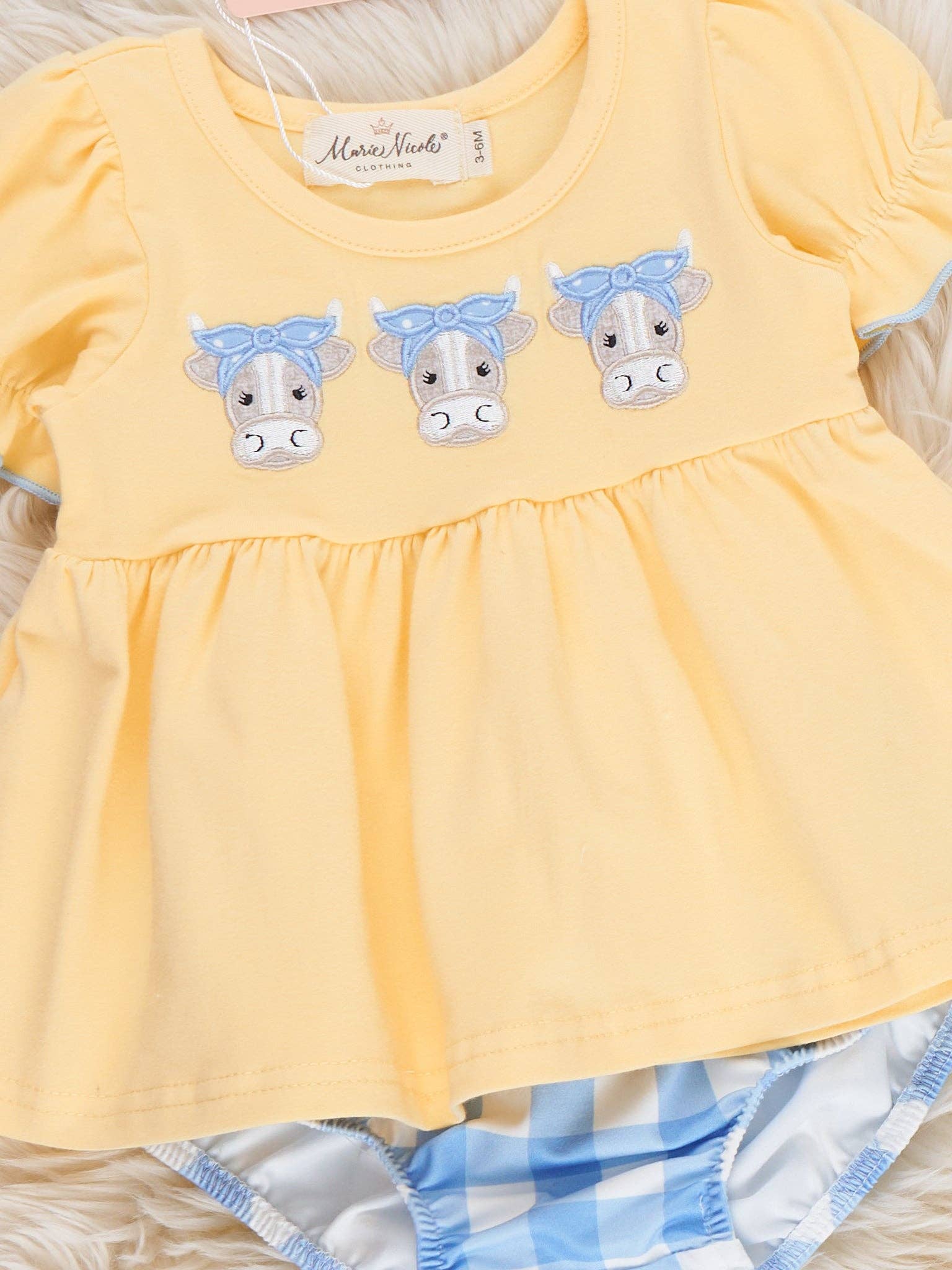 Embroidered Cows Gingham Bloomers Outfit