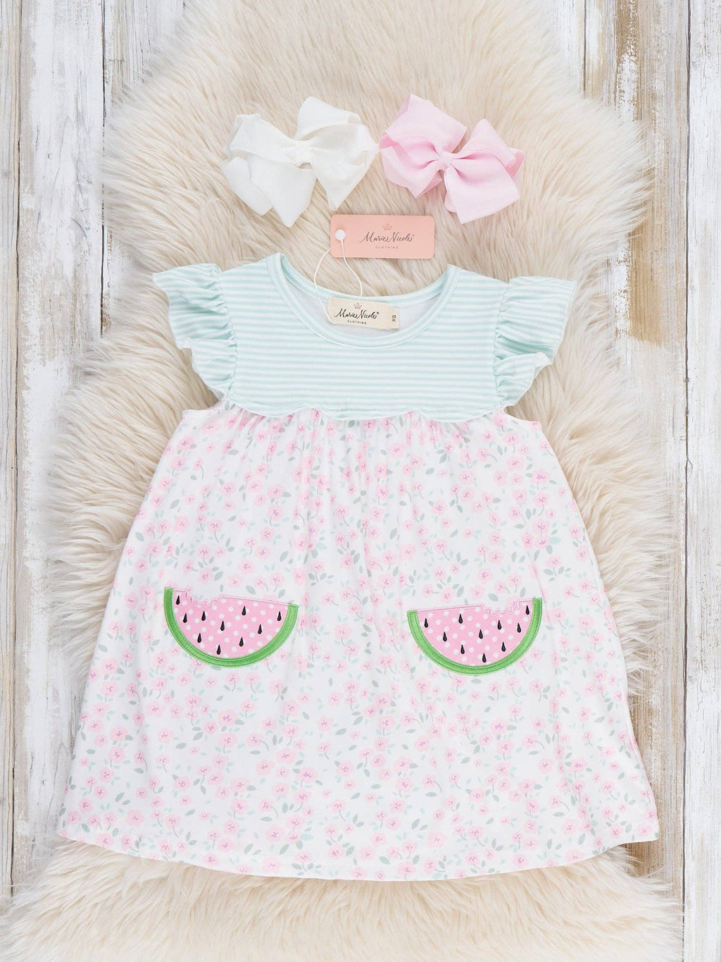 Little Melon Floral Embroidered Ruffle Dress