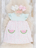 Little Melon Floral Embroidered Ruffle Dress