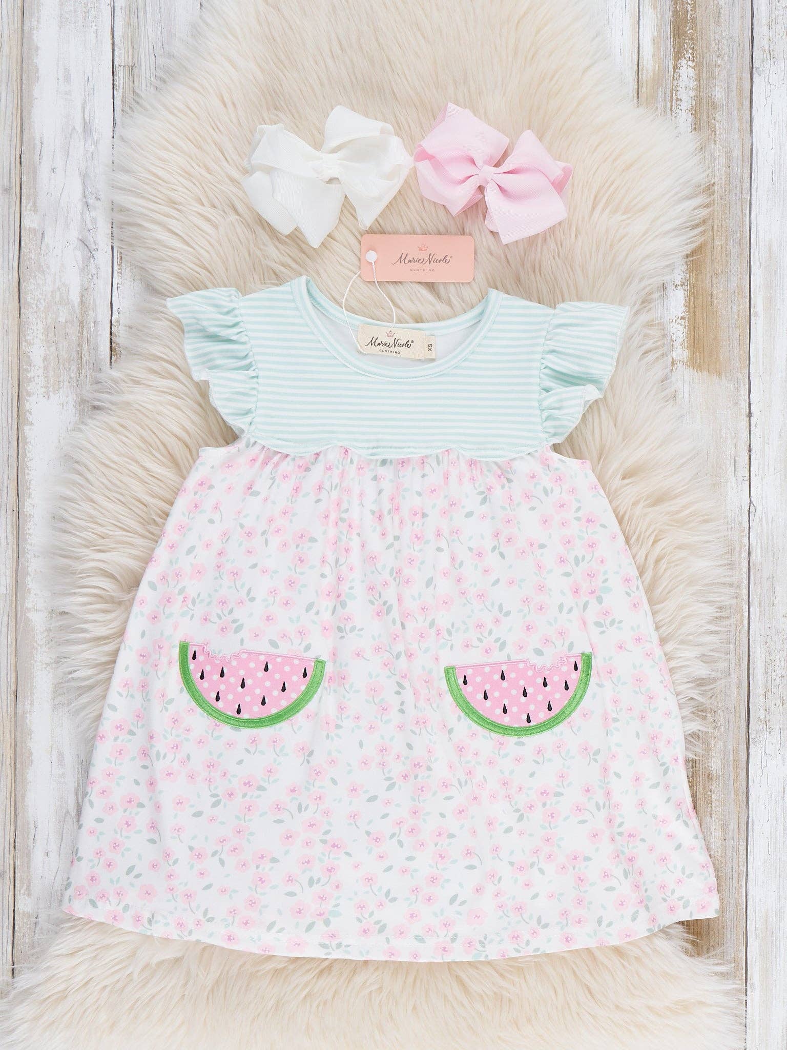 Little Melon Floral Embroidered Ruffle Dress