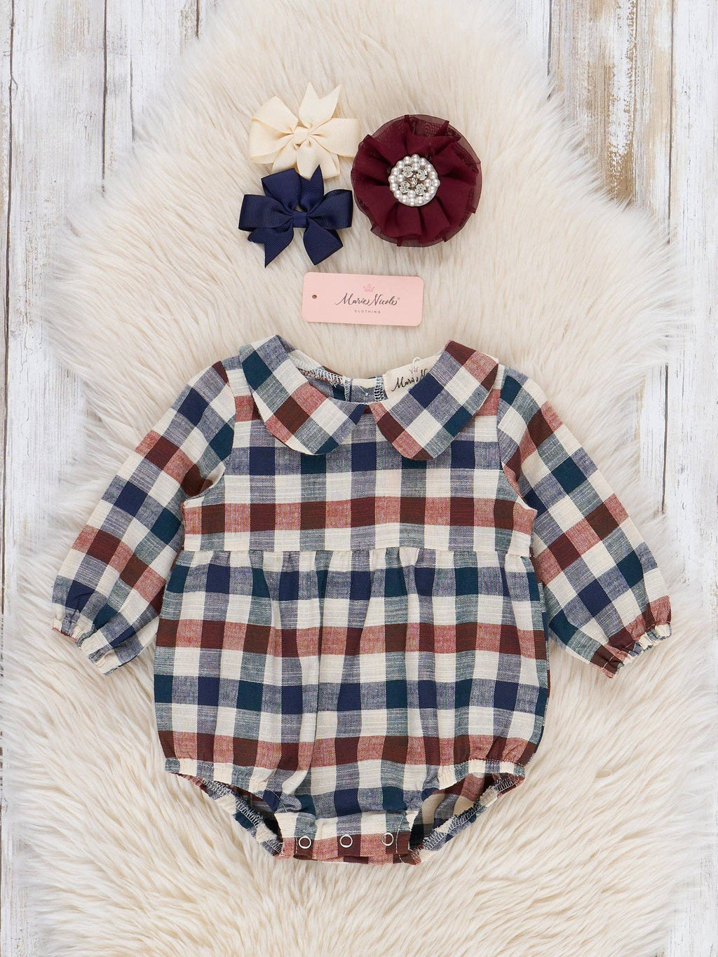 Fall Vintage Plaid Ruffle Bubble Romper