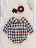 Fall Vintage Plaid Ruffle Bubble Romper