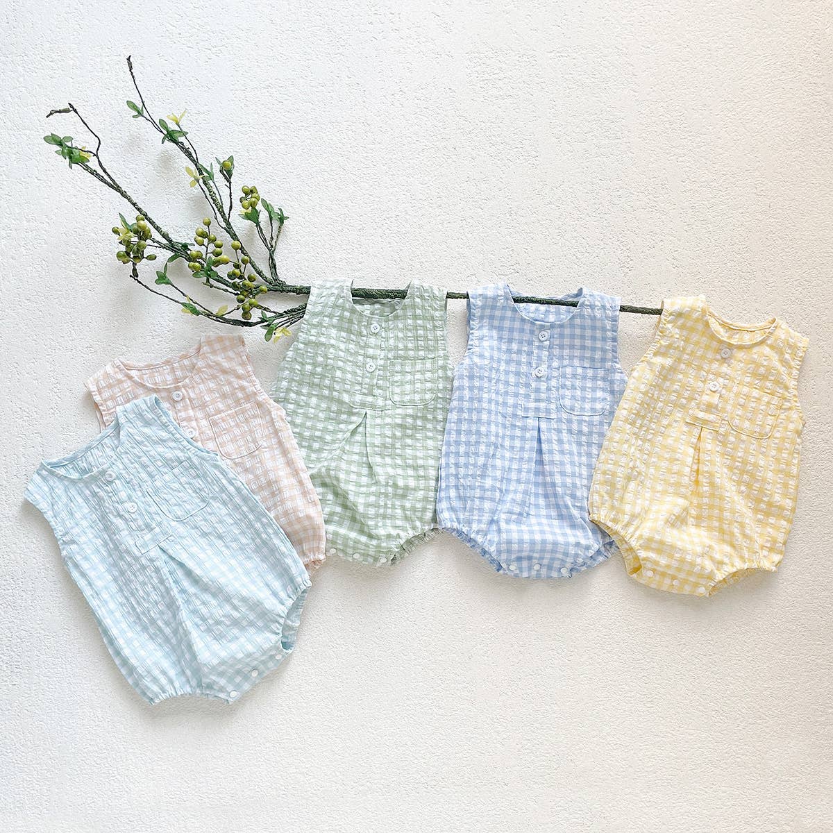 Light Blue and White Checkered Sleeveless Romper