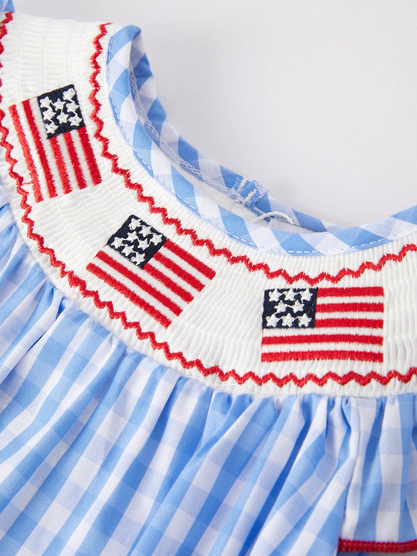 4th of July Flag Embroidery Smocking Girls Romper