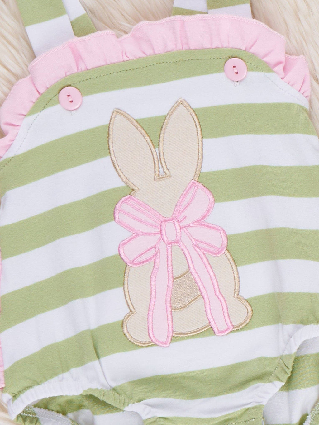 Ribbon Warren Stripe Embroidered Cotton Bubble Romper