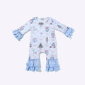 Blue Damask Christmas Baby Romper