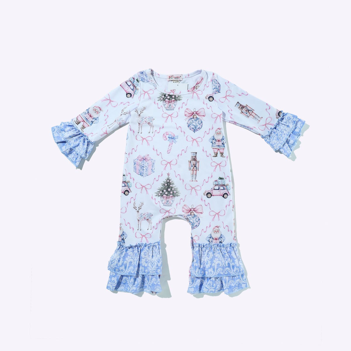 Blue Damask Christmas Baby Romper