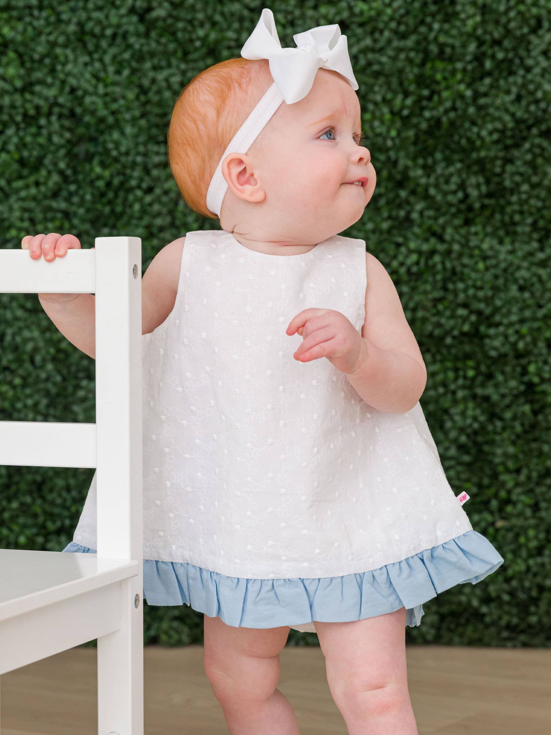Baby Girls White & Light Blue Swiss Dot Swing Top & Bloomer Set: White