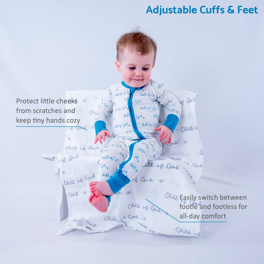 Bamboo Baby Convertible Zipper Pajama Blue Child of God.