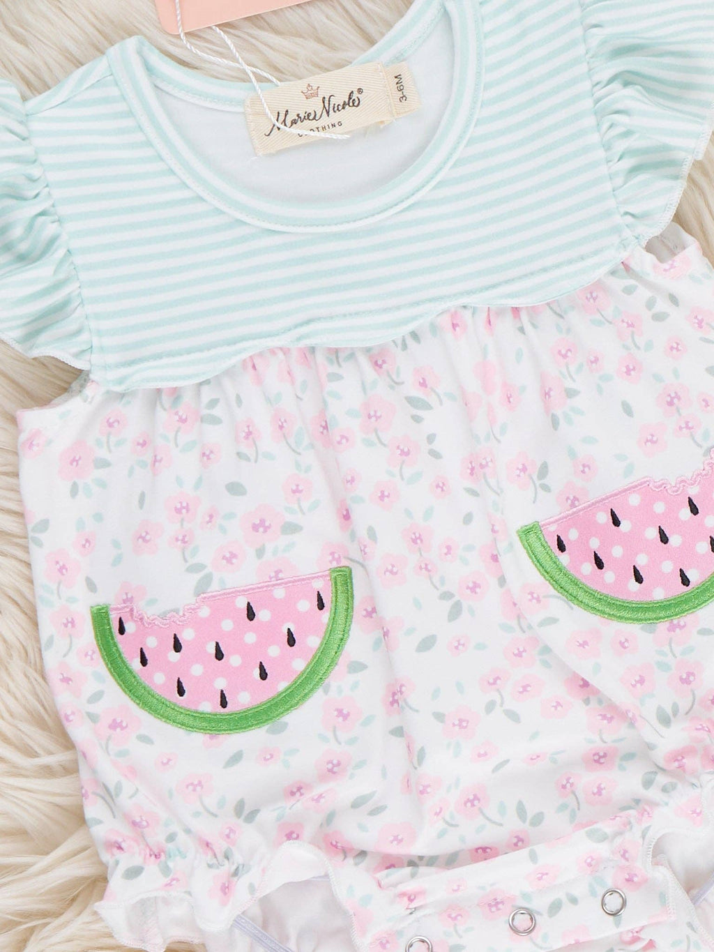 Little Melon Floral Embroidered Ruffle Bubble Romper