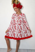 Red Christmas Toile Girls Dress