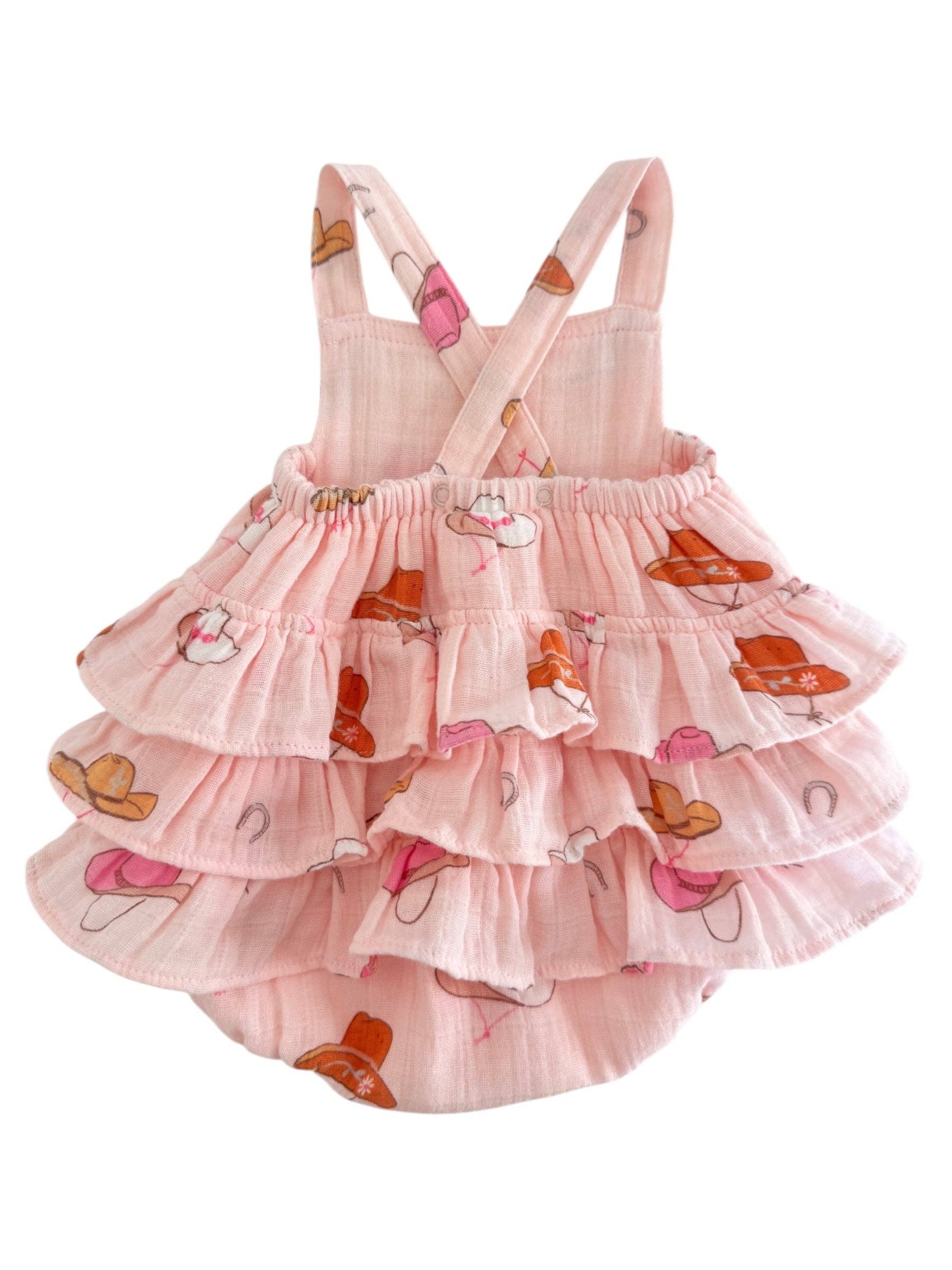 Western Pink Muslin Ruffle Sunsuit