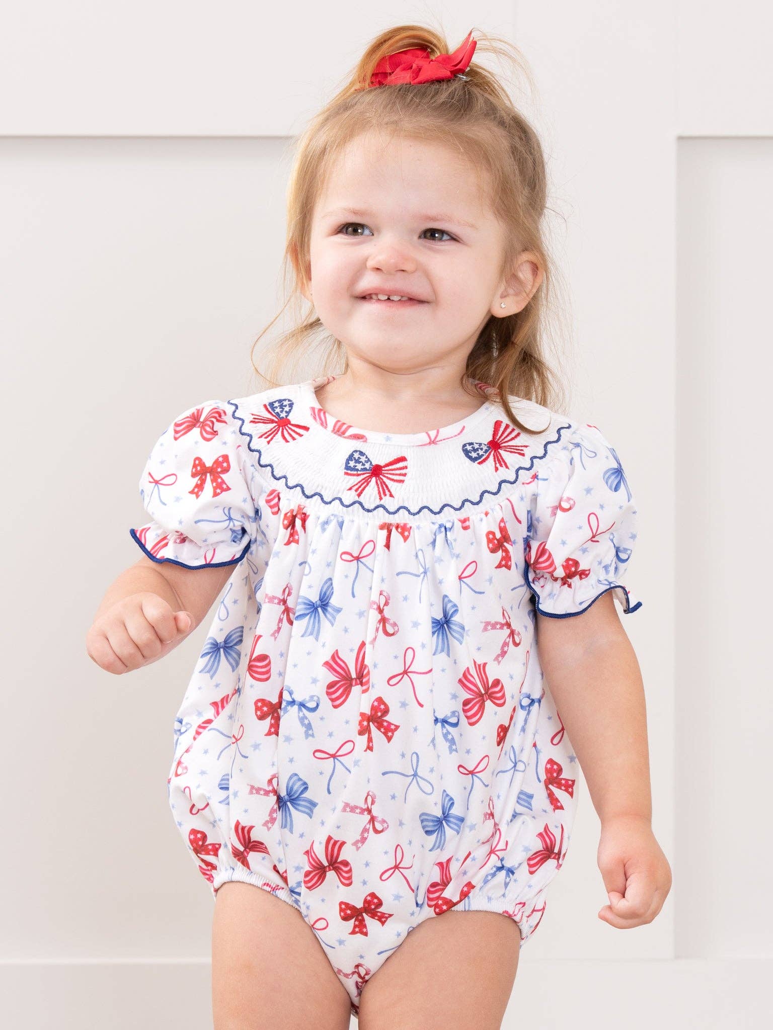Patriotic Bow Delight Smocked Bubble Rompe