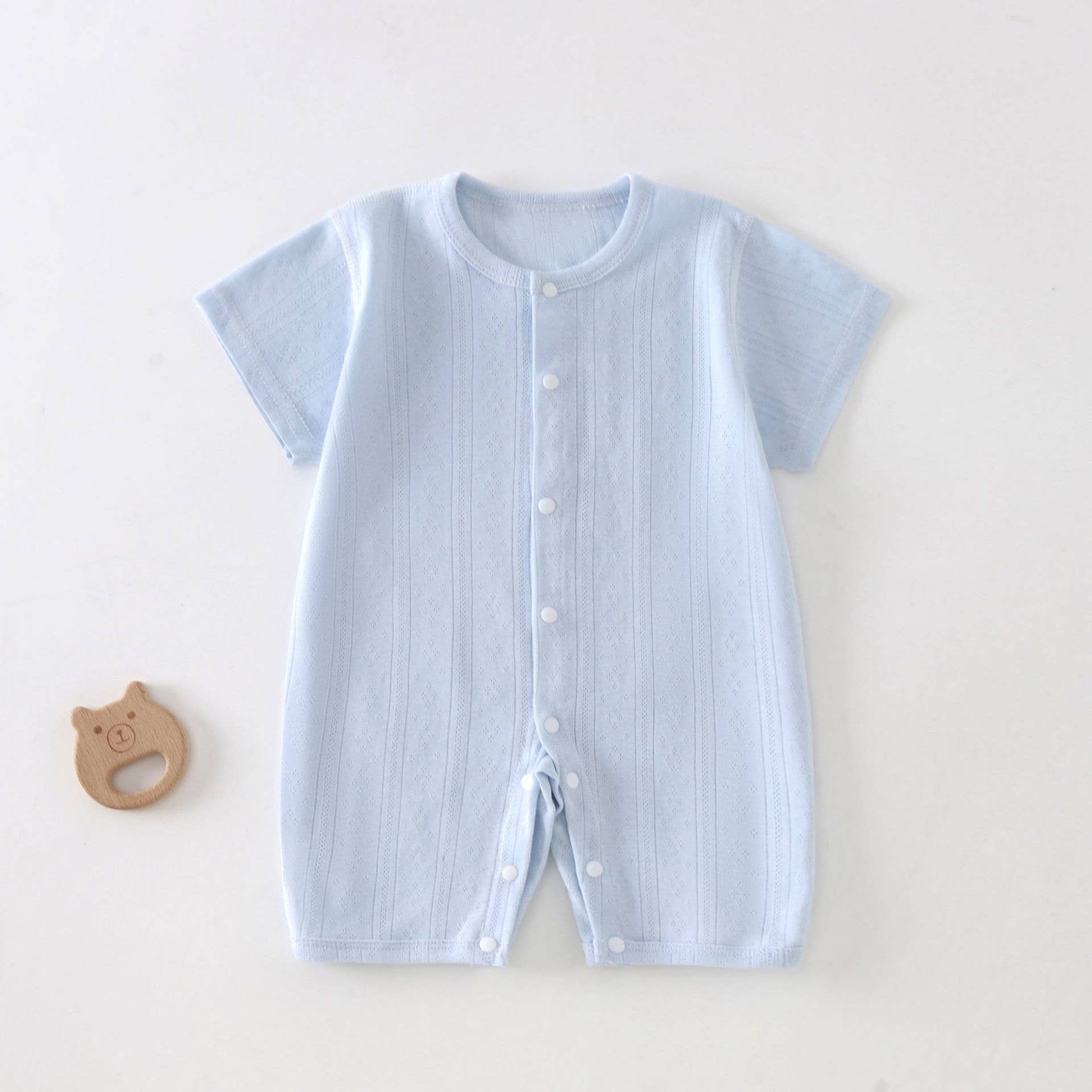Blue Baby Cotton Short Sleeve Button Romper