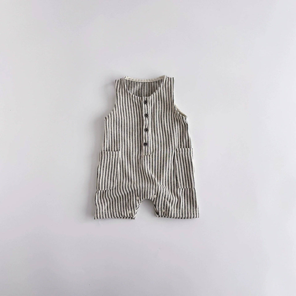Blue Unisex Sleeveless Striped Pattern Romper