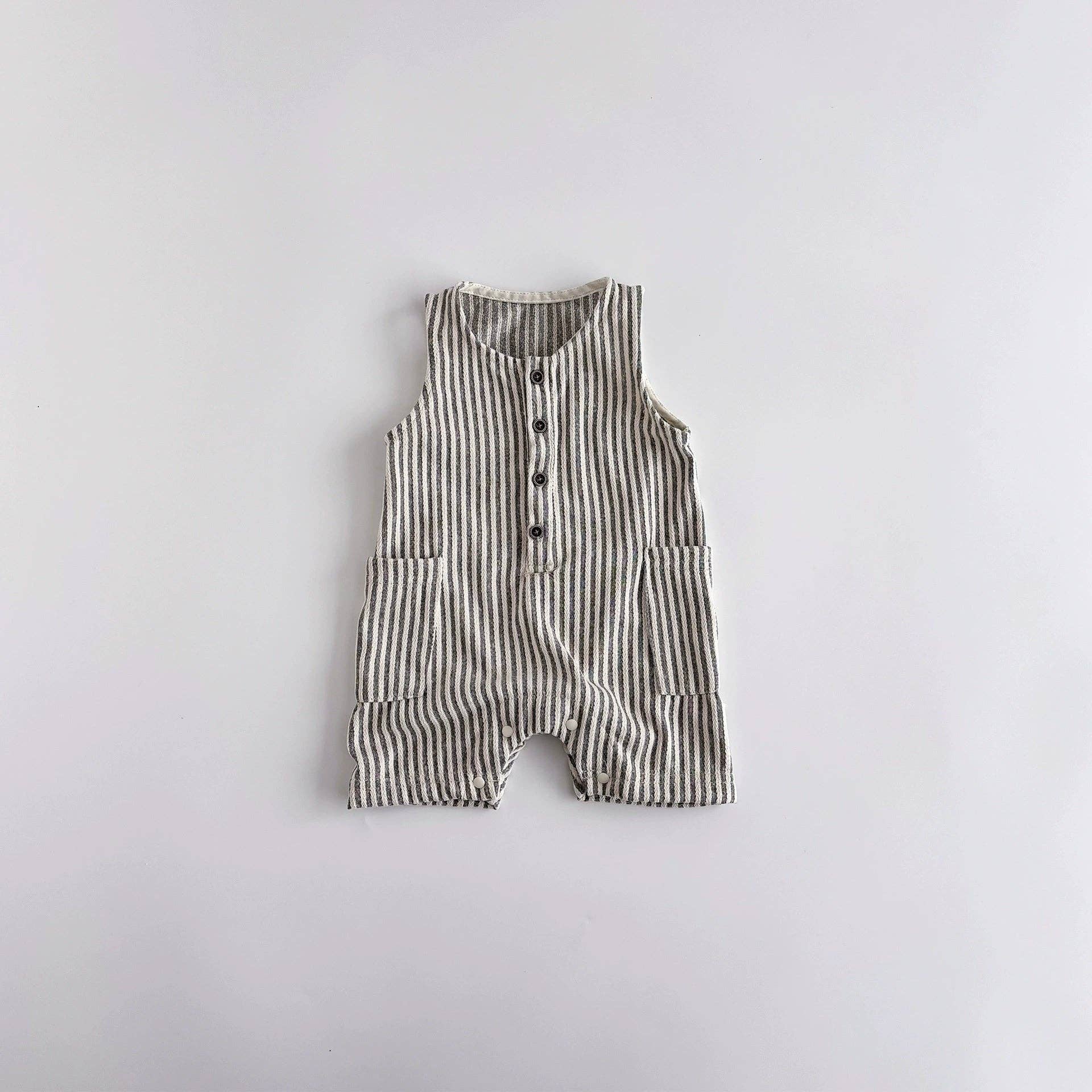 Blue Unisex Sleeveless Striped Pattern Romper