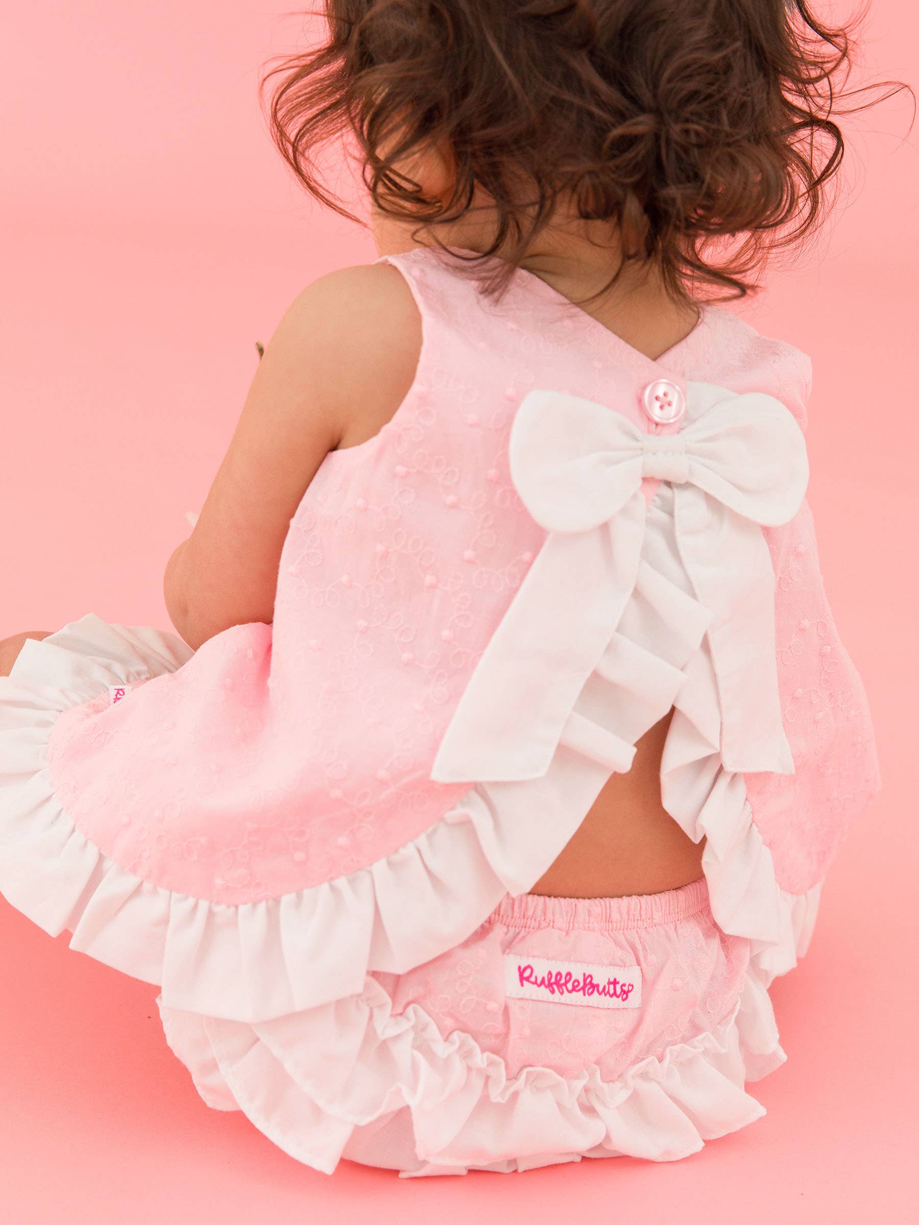 Baby Girls Pink & White Swiss Dot Swing Top & Bloomer Set: Pink