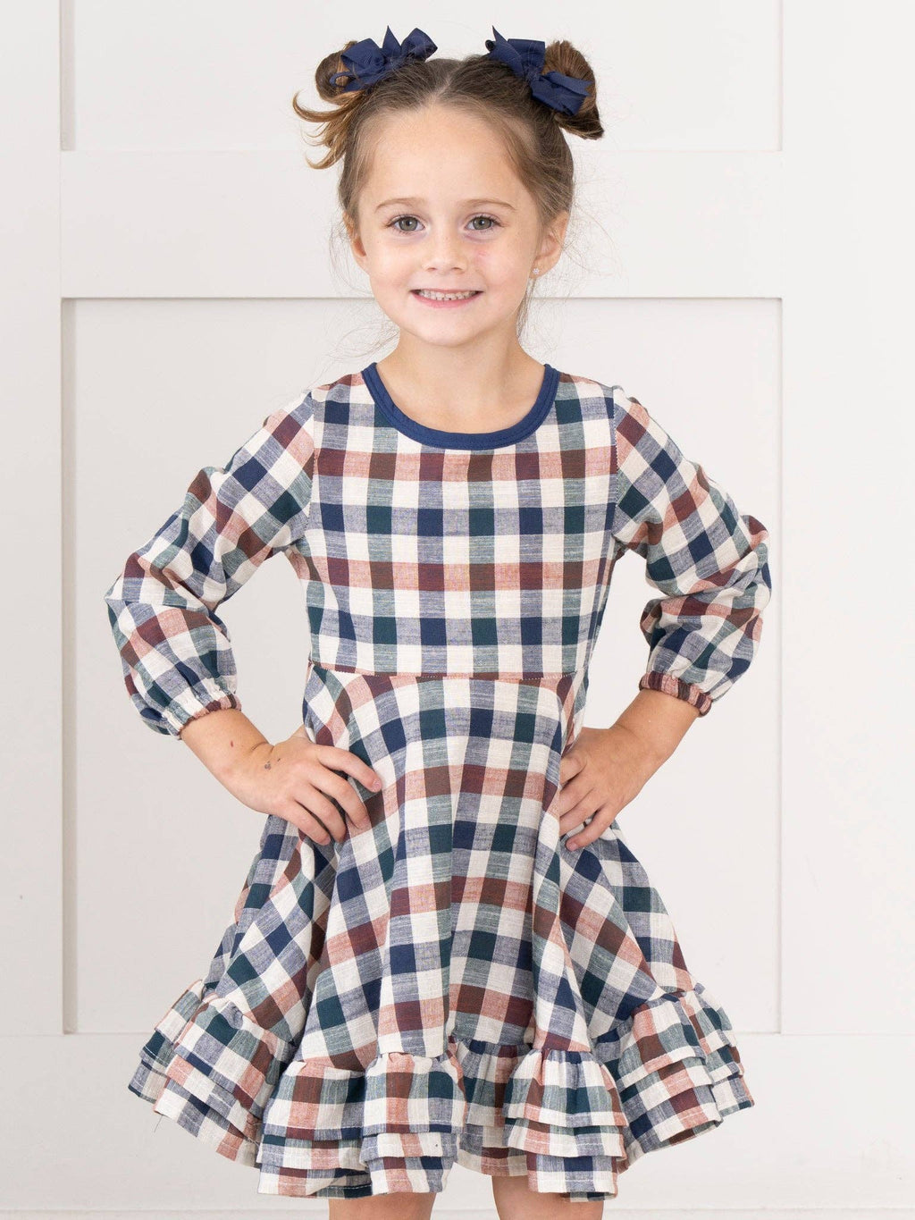 Fall Vintage Plaid Ruffle Swing Dress