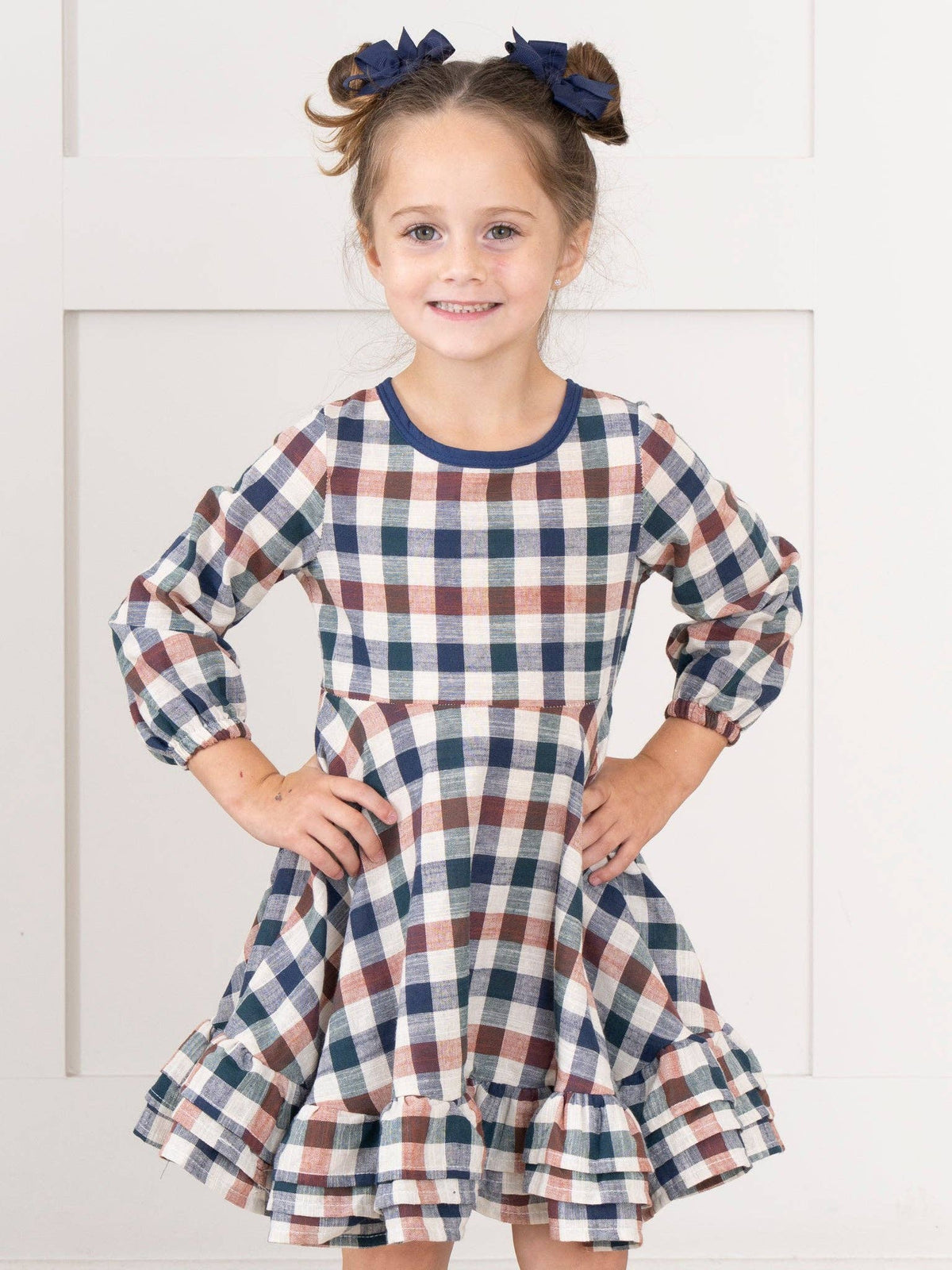 Fall Vintage Plaid Ruffle Swing Dress