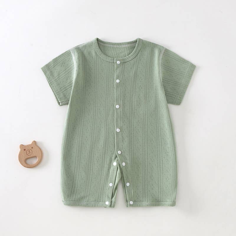 Blue Baby Cotton Short Sleeve Button Romper