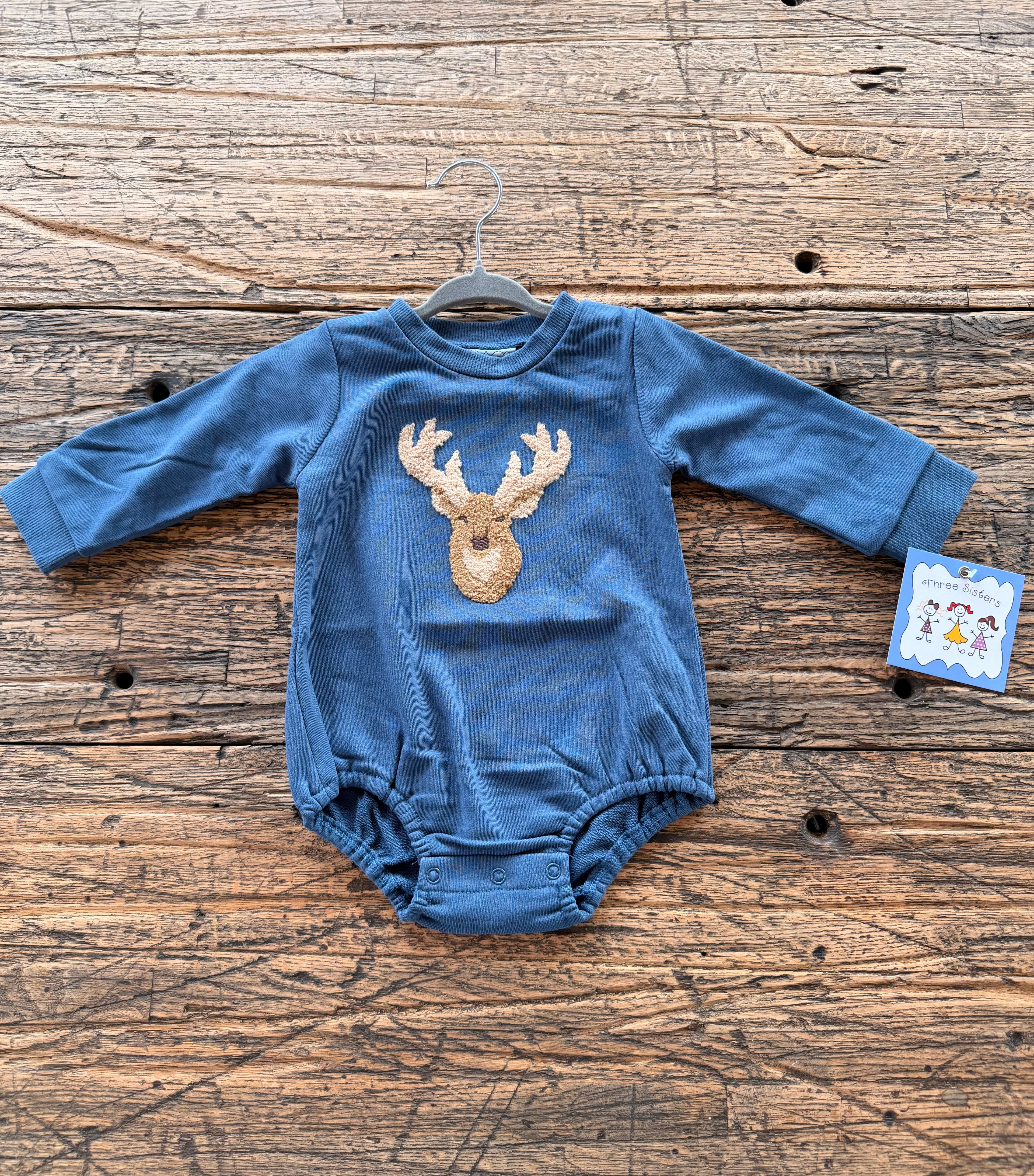 Deer Applique Boys Long Sleeve Bubble