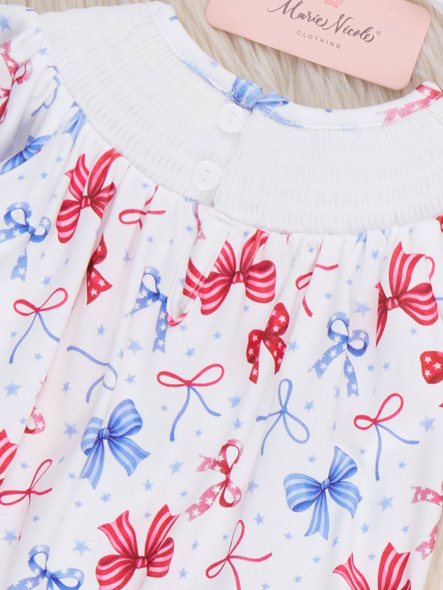 Patriotic Bow Delight Smocked Bubble Rompe
