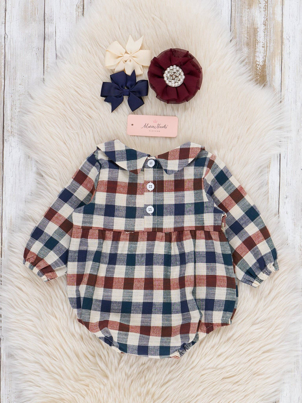 Fall Vintage Plaid Ruffle Bubble Romper