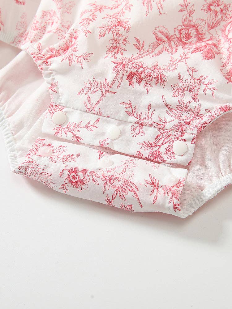 Baby Girls Pink Flower Pattern Lace-Trim Collar Bodysuit